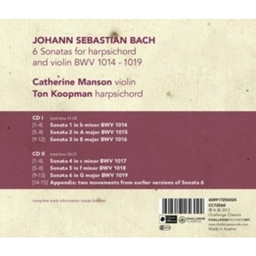 6 Sonatas For Harpsichord And Violin Bwv 1014-1019