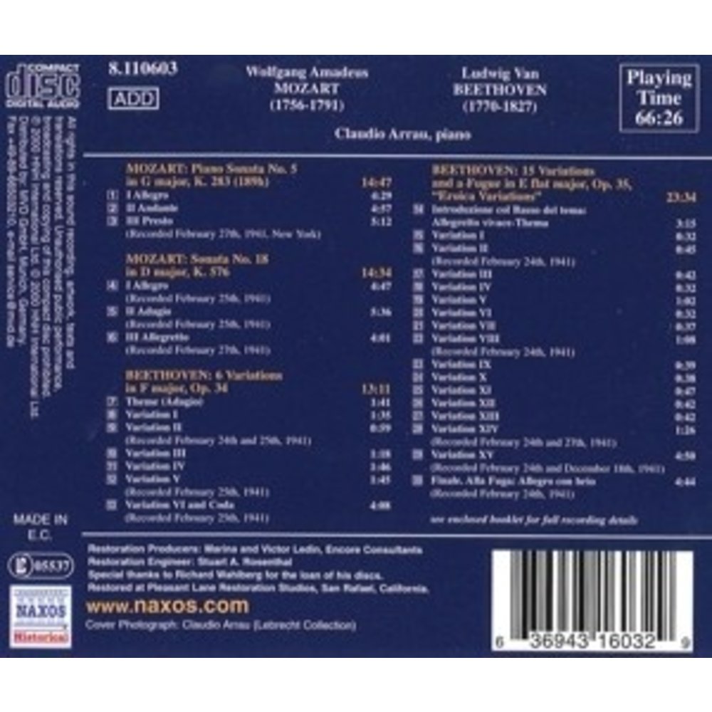 Arrau Claudio:mozart/Beethoven