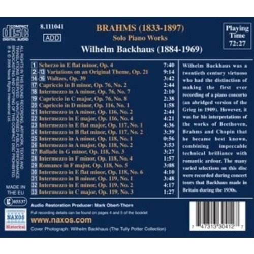 Brahms: Solo Piano Works (Back