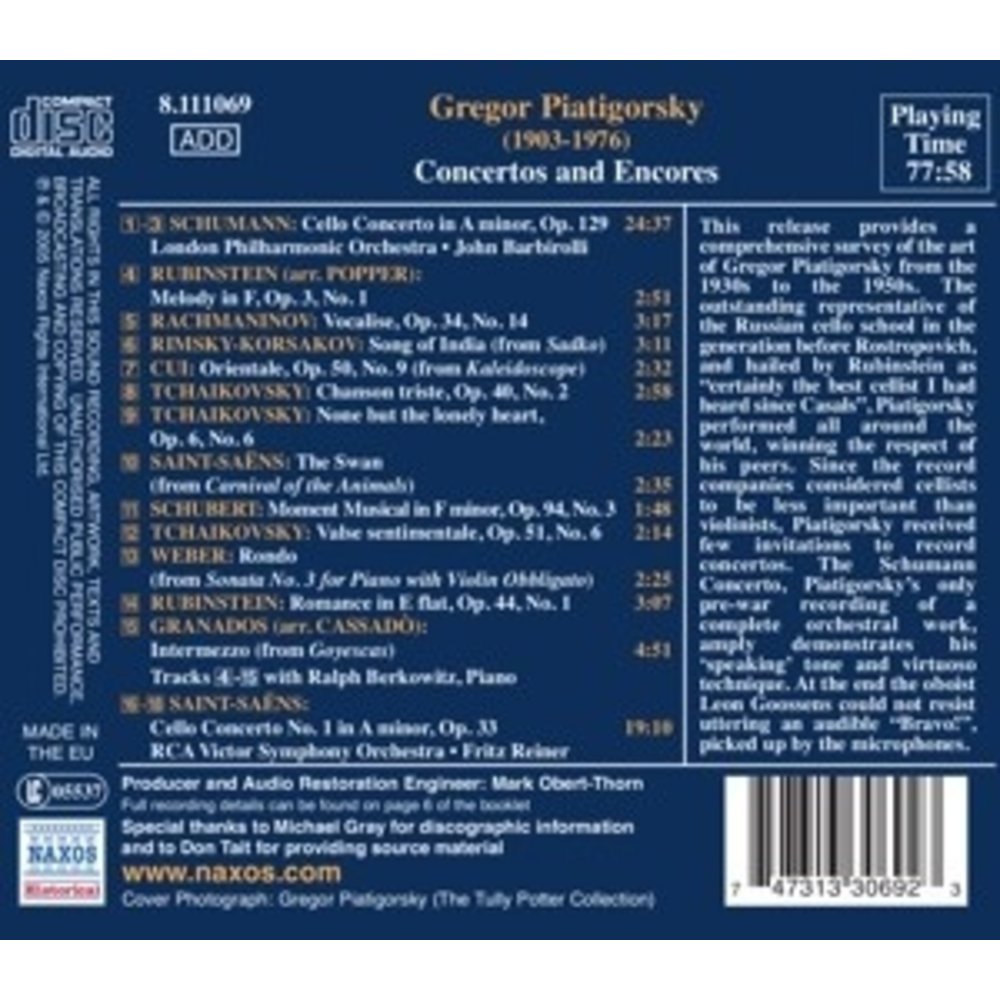 Piatigorsky: Concertos&Encores