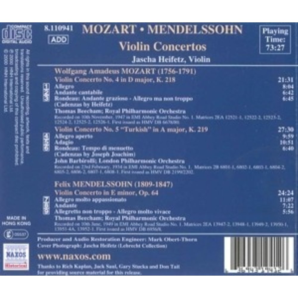 Heifetz-Moz.mendel.:Violin Con