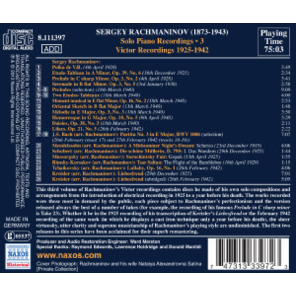Rachmaninov: Solo Piano Rec.3