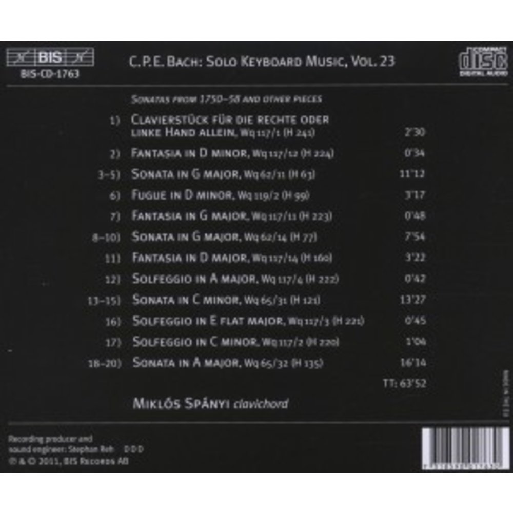 BIS Cpe Bach: Solo Keyboard Music, Vol. 23