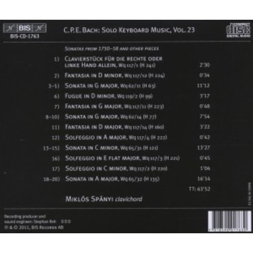 BIS Cpe Bach: Solo Keyboard Music, Vol. 23