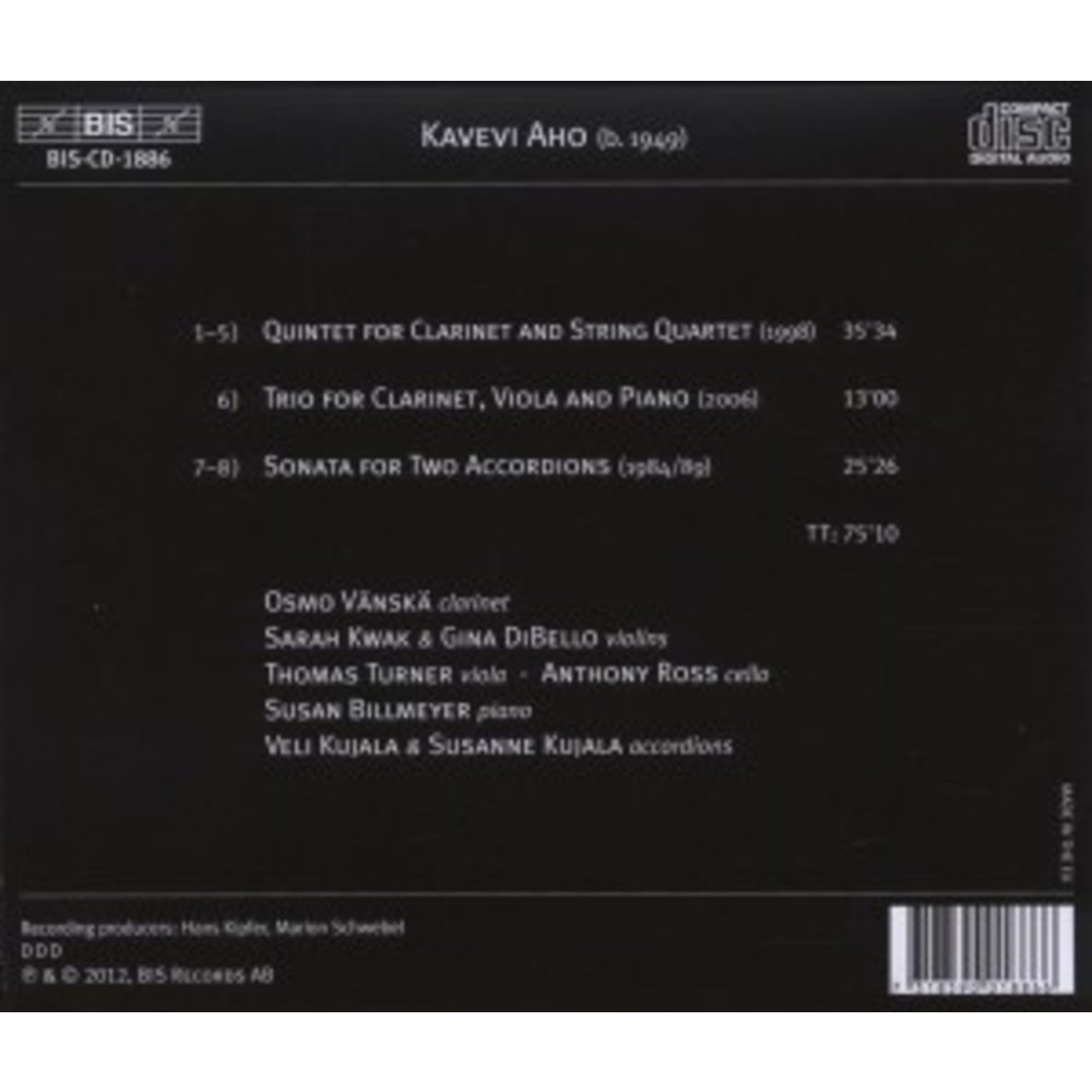 BIS Aho: Quintet For Clarinet And Strings