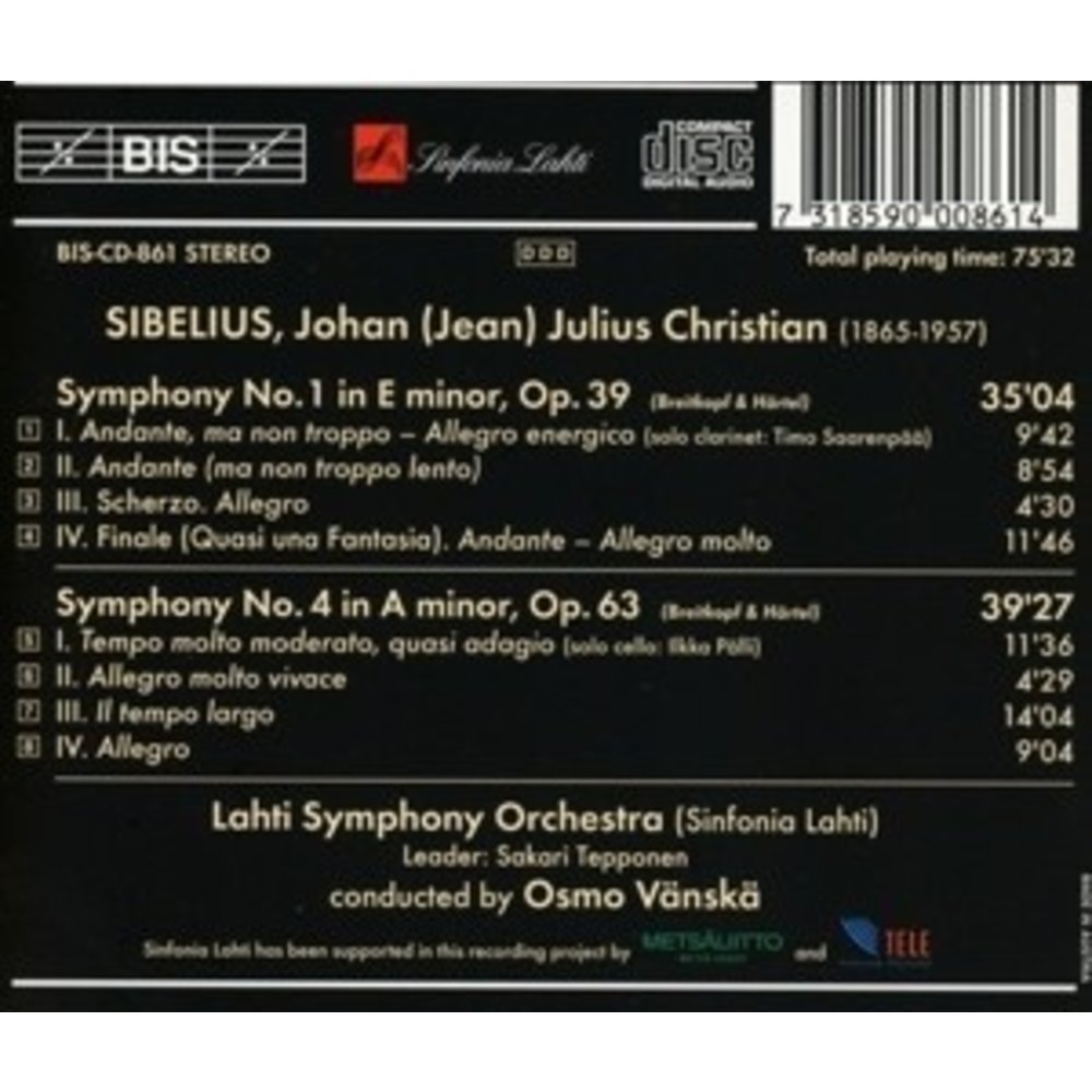 BIS Sibelius - Symph. 1 + 4