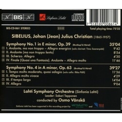 BIS Sibelius - Symph. 1 + 4