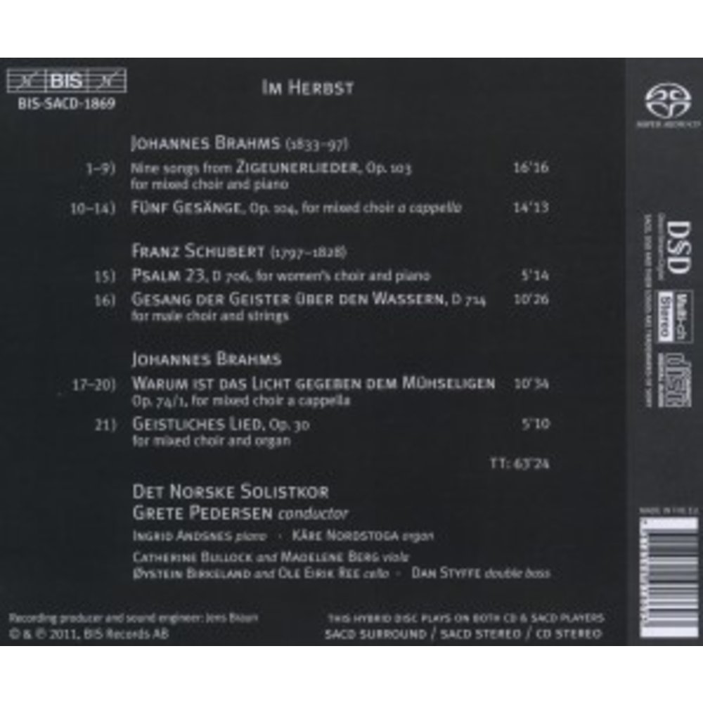 BIS Im Herbst - Choral Works By Brahms And Schubert