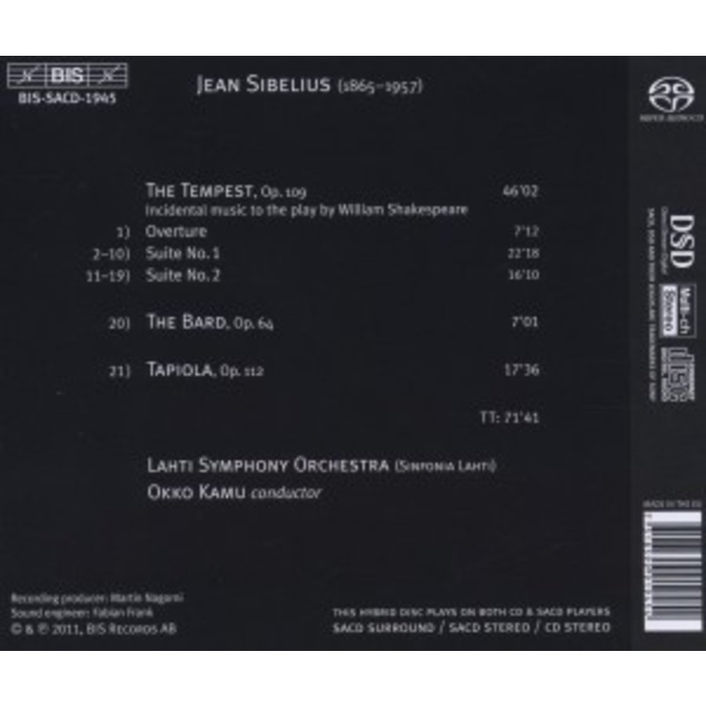 BIS Sibelius: The Tempest, The Bard & Tapiola