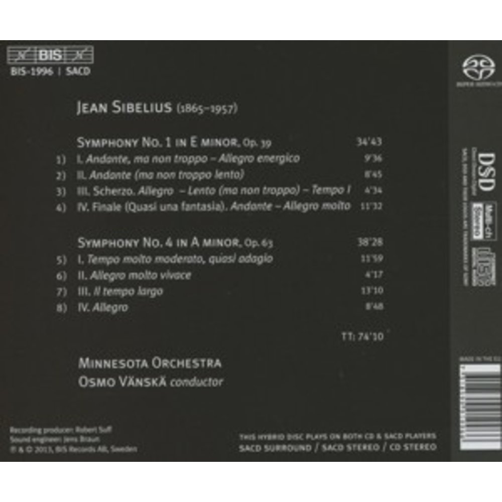 BIS Sibelius: Symphonies Nos 1 & 4