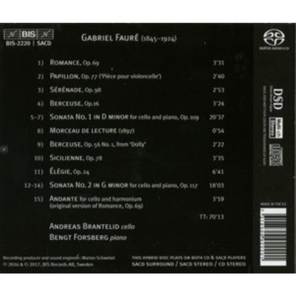 BIS Fauré: The Music For Cello & Piano