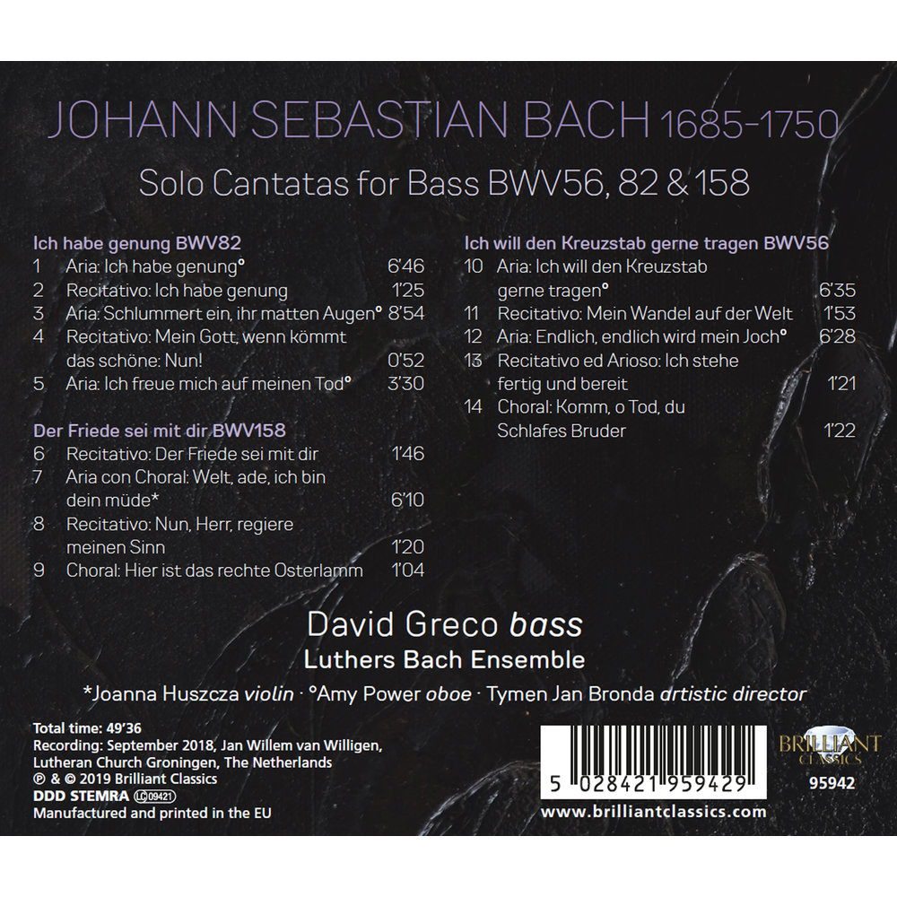Brilliant Classics J.S. BACH: SOLO CANTATES VOOR BAS BWV 56, 82 & 158