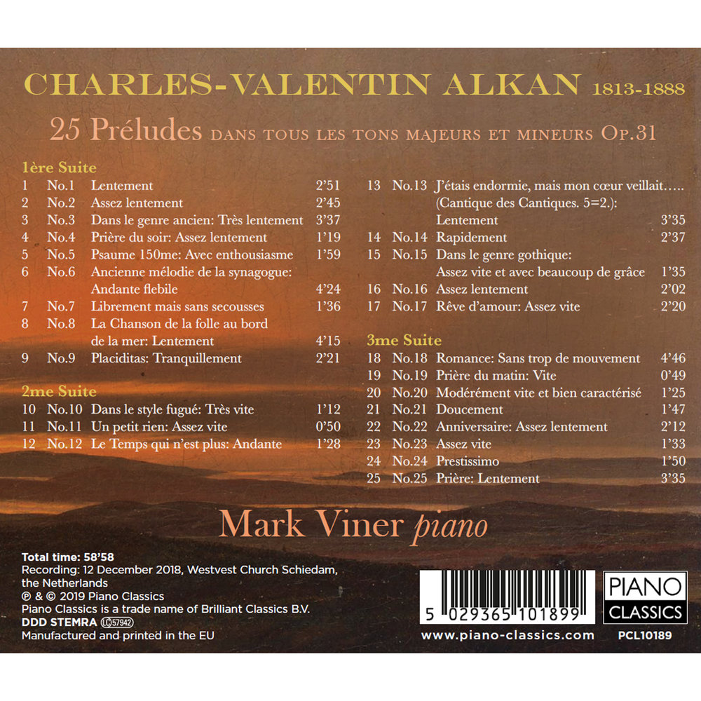 Piano Classics Alkan: 25 Préludes dans les tons majeurs et mineurs Op. 31