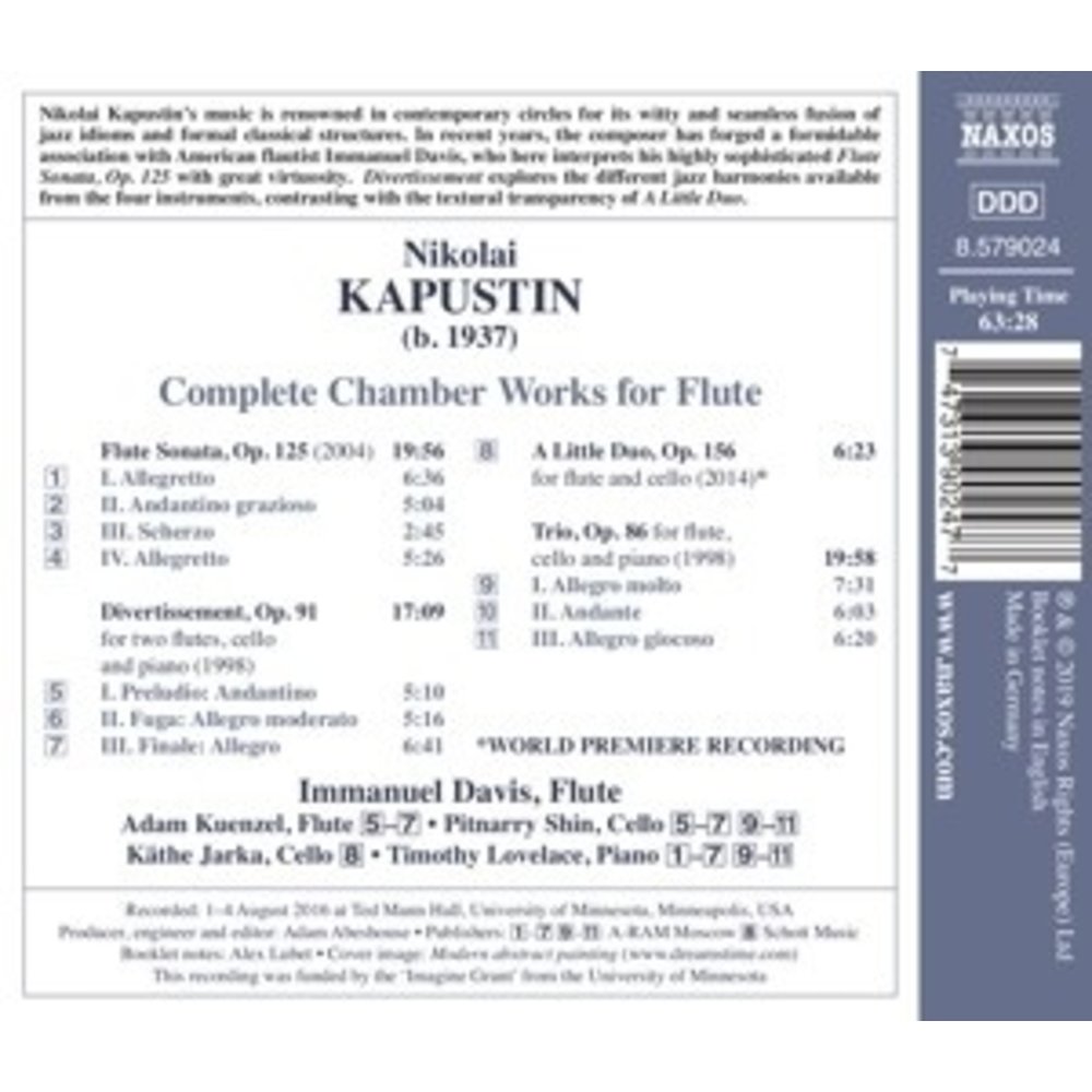 Naxos Kapustin: Complete Chamber Works For Flute