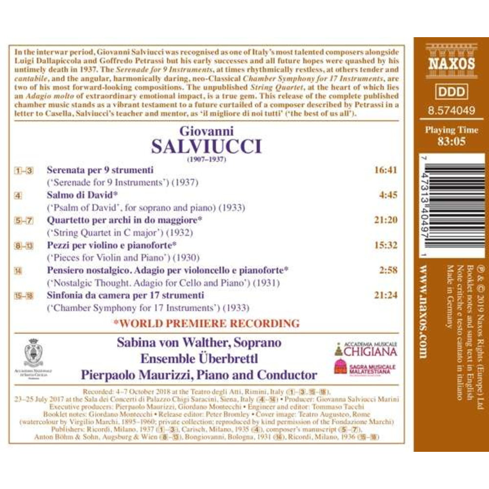 Naxos Serenade For 9 Instruments - String Quartet - Cham