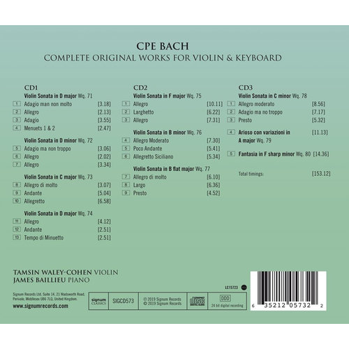 C.p.e Bach: Complete Works For Violin And Keyboard