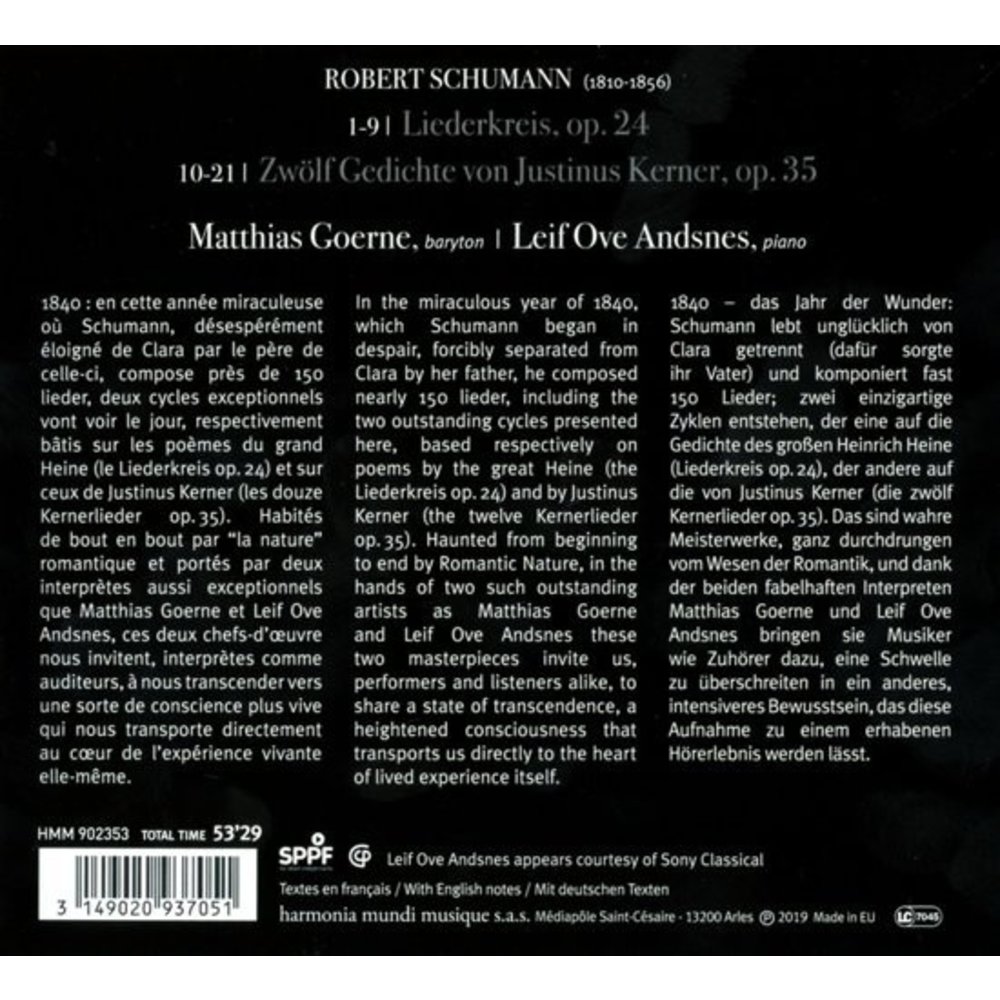 Harmonia Mundi Schumann Liederkreis Op. 24 & Kerne