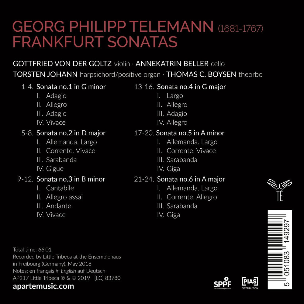 Aparté Telemann Frankfurt Violin Sonatas