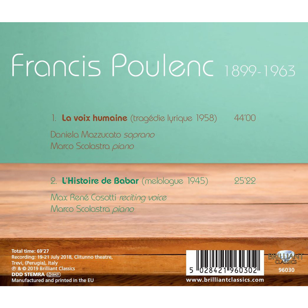Brilliant Classics Poulenc: La Voix Humaine, L'histoire De Babar