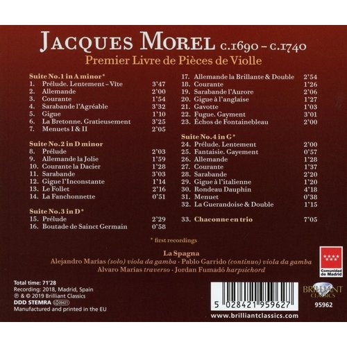 Brilliant Classics Morel: Premier Livre De Pieces De Violle