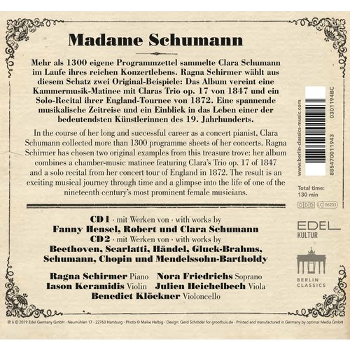 Berlin Classics Schumann: Madame Schumann