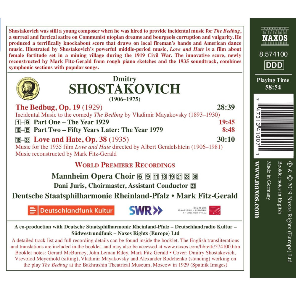 Naxos SHOSTAKOVICH: THE BEDBUG - LOVE AND HATE