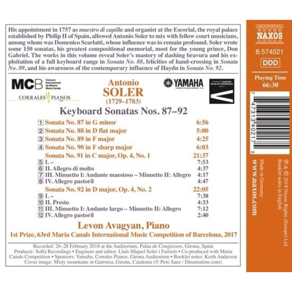 Naxos Soler: Keyboard Sonatas Nos. 87-92