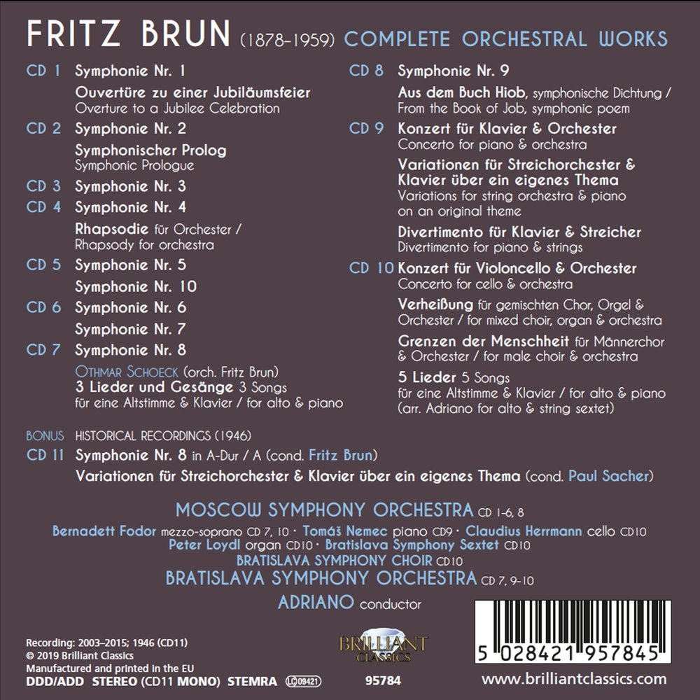 Brilliant Classics Fritz Brun: Complete Orchestral Work