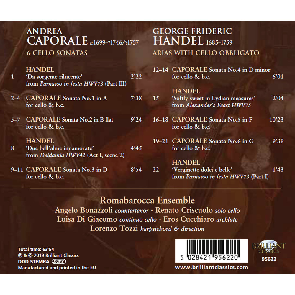 Brilliant Classics Caporale: Cello Sonatas, Handel: Arias