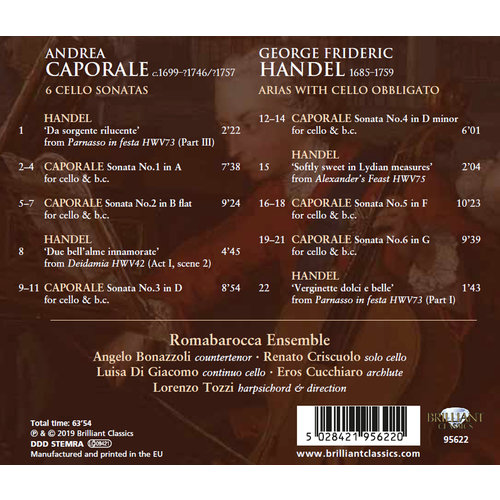 Brilliant Classics Caporale: Cello Sonatas, Handel: Arias