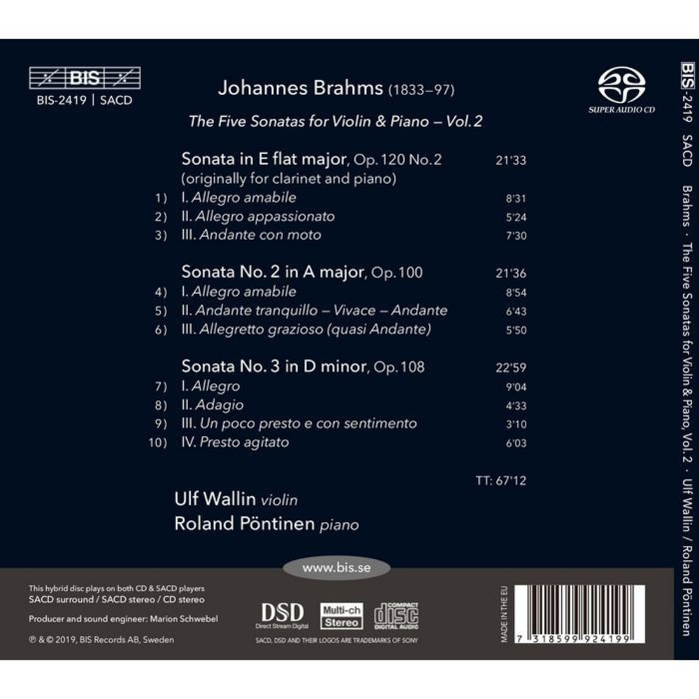 BIS The Five Sonatas For Violin & Piano, Vol.?2