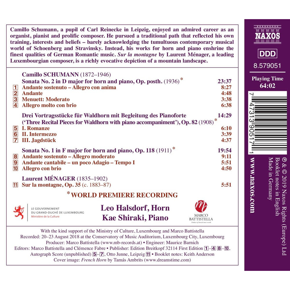 Naxos SCHUMANN, MENAGER: Works For Horn And Piano