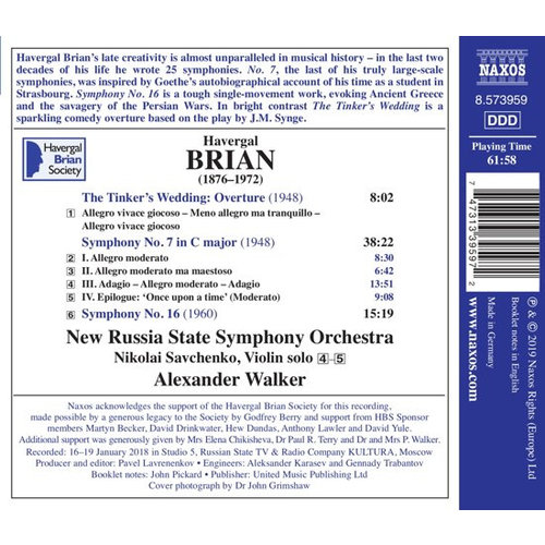 Naxos Brian Havergal: Symphonies Nos. 7 & 16, The Tinker's Wedding