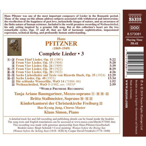 Naxos Pfitzner: Complete Liederen, Vol. 3