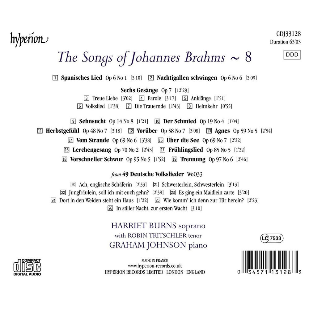 Hyperion Brahms: The Complete Songs Vol.8