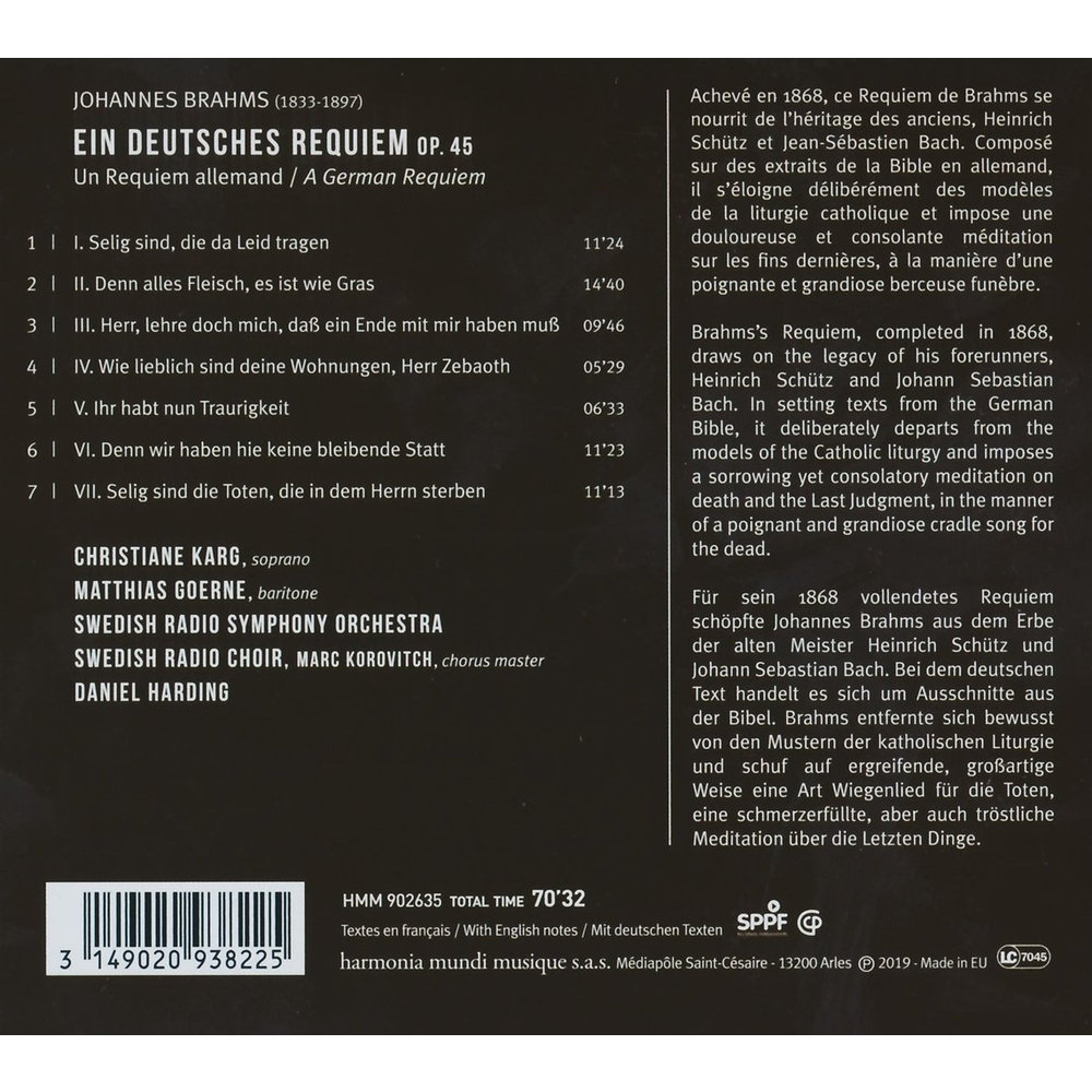Harmonia Mundi Brahms Ein Deutsches Requiem