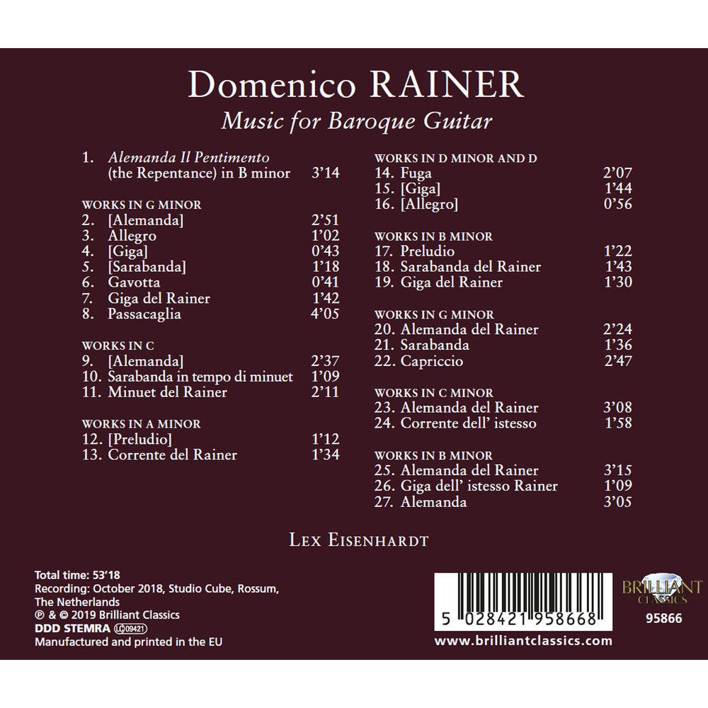 Brilliant Classics Rainer: Music for Baroque Guitar