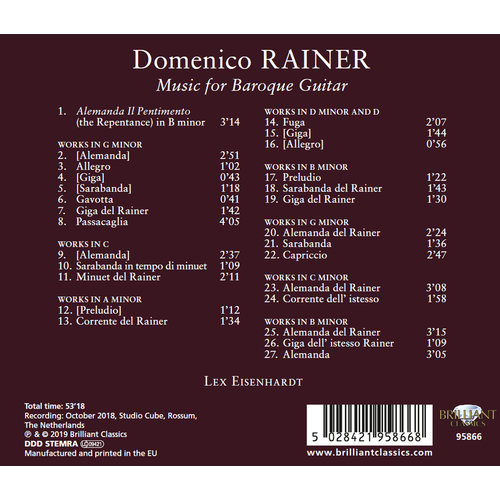 Brilliant Classics Rainer: Music for Baroque Guitar