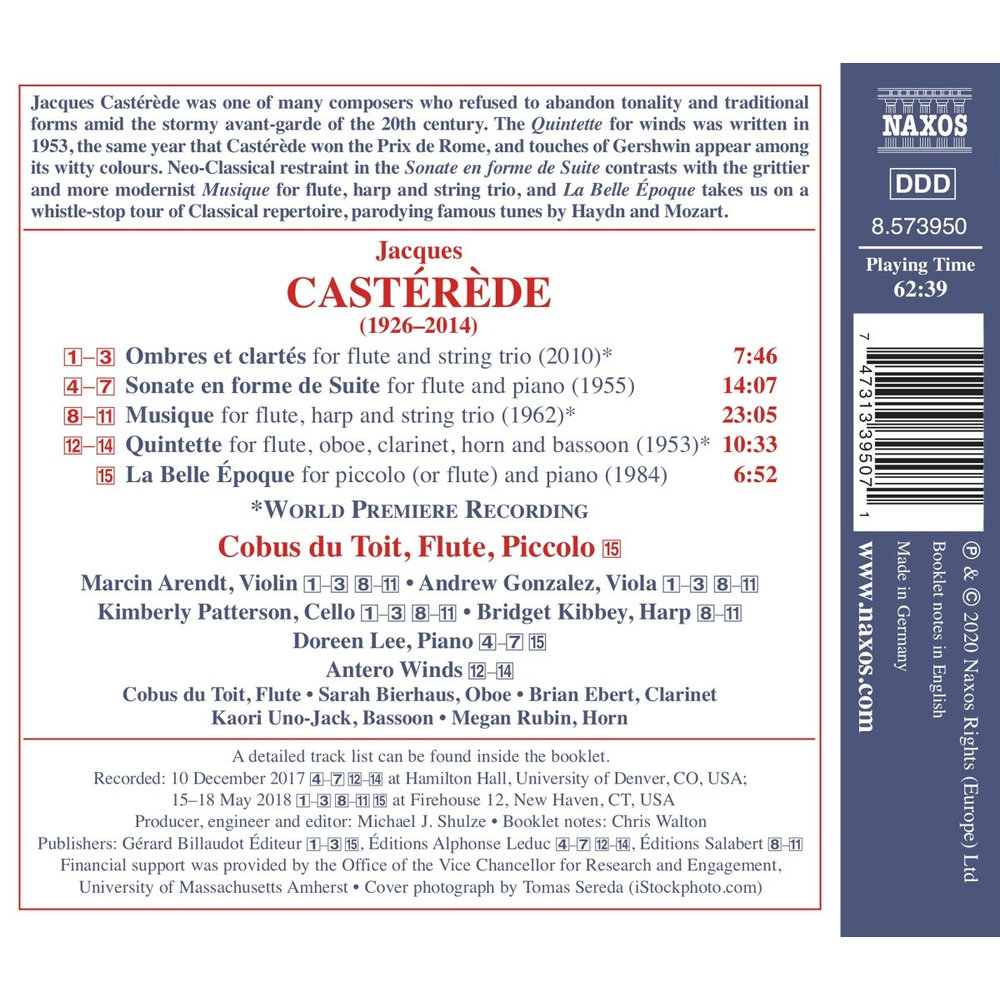 Naxos CASTÉRÈDE: COMPLETE WORKS FOR FLUTE, VOL. 2
