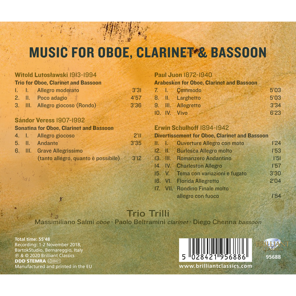 Brilliant Classics LUTOSLAWSKI, VERESS, & SCHULHOFF: Music for Oboe, Clarinet & Bassoon