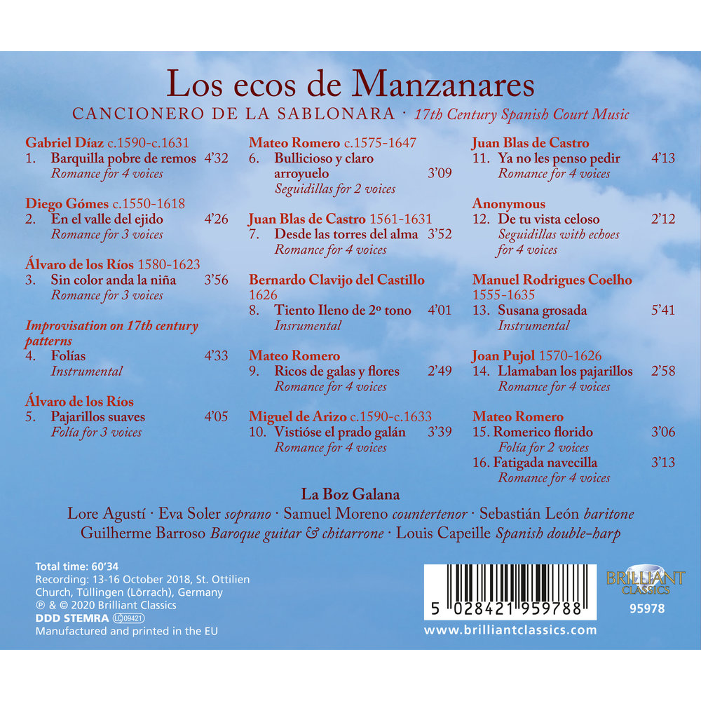 Brilliant Classics Los Ecos De Manzanares: Cancionero De La Sablonara
