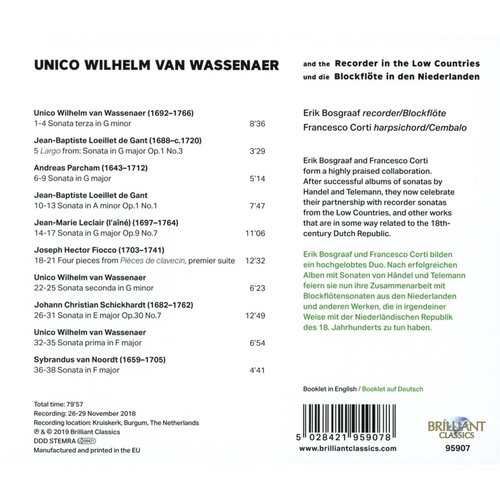 Brilliant Classics Van Wassenaer and the Recorder in The Low Countries