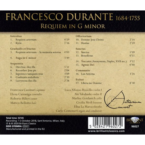 Brilliant Classics Durante: Requiem In G Minor