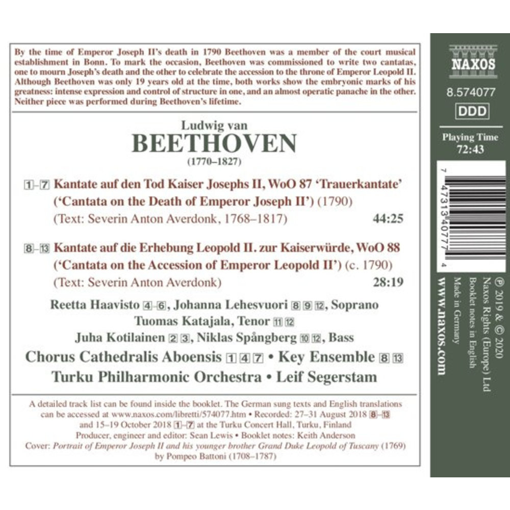 Naxos Beethoven: Cantata On The Death Of Emperor Joseph II - Cantatas