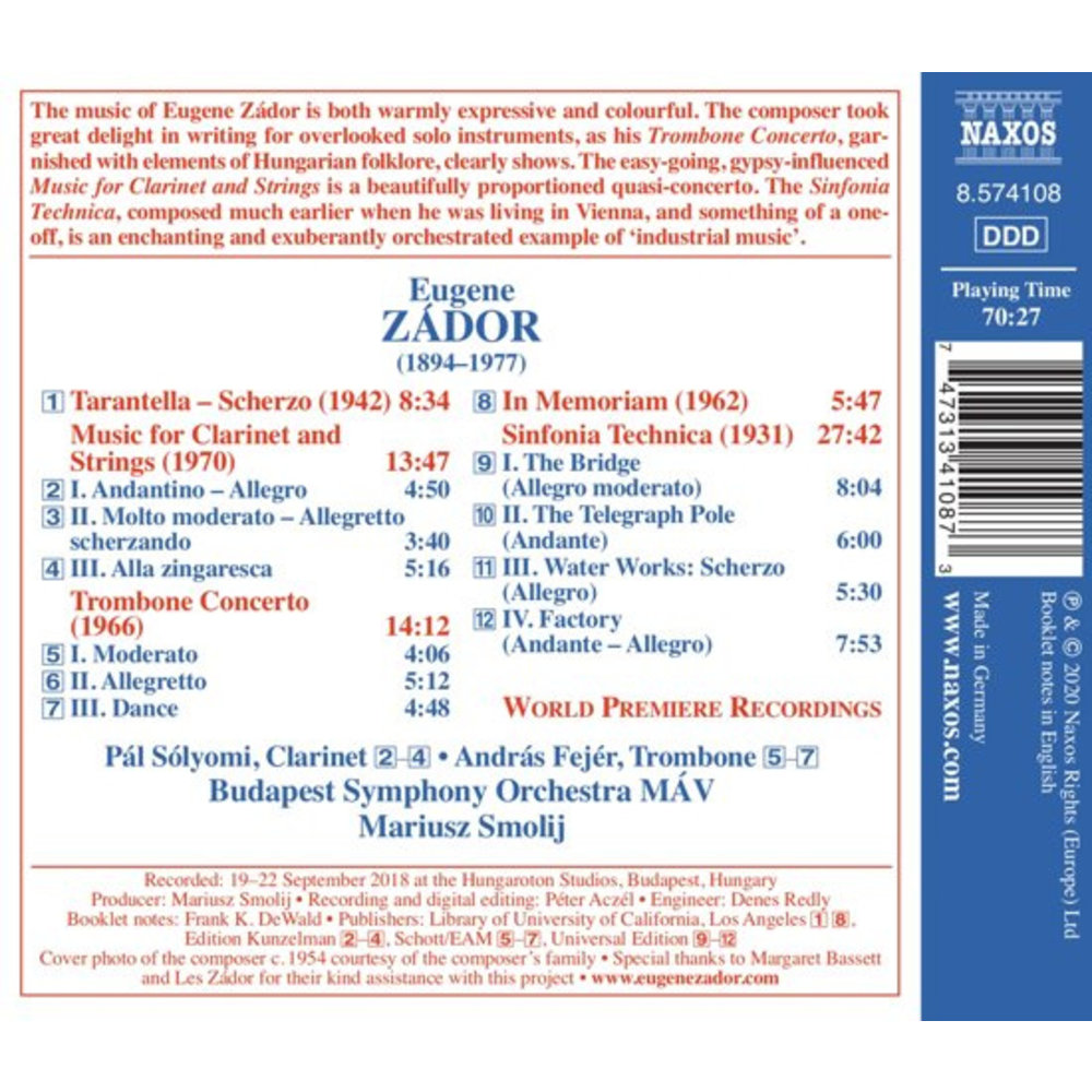 Naxos Zádor: Sinfonia Technica, Music For Clarinet And Strings