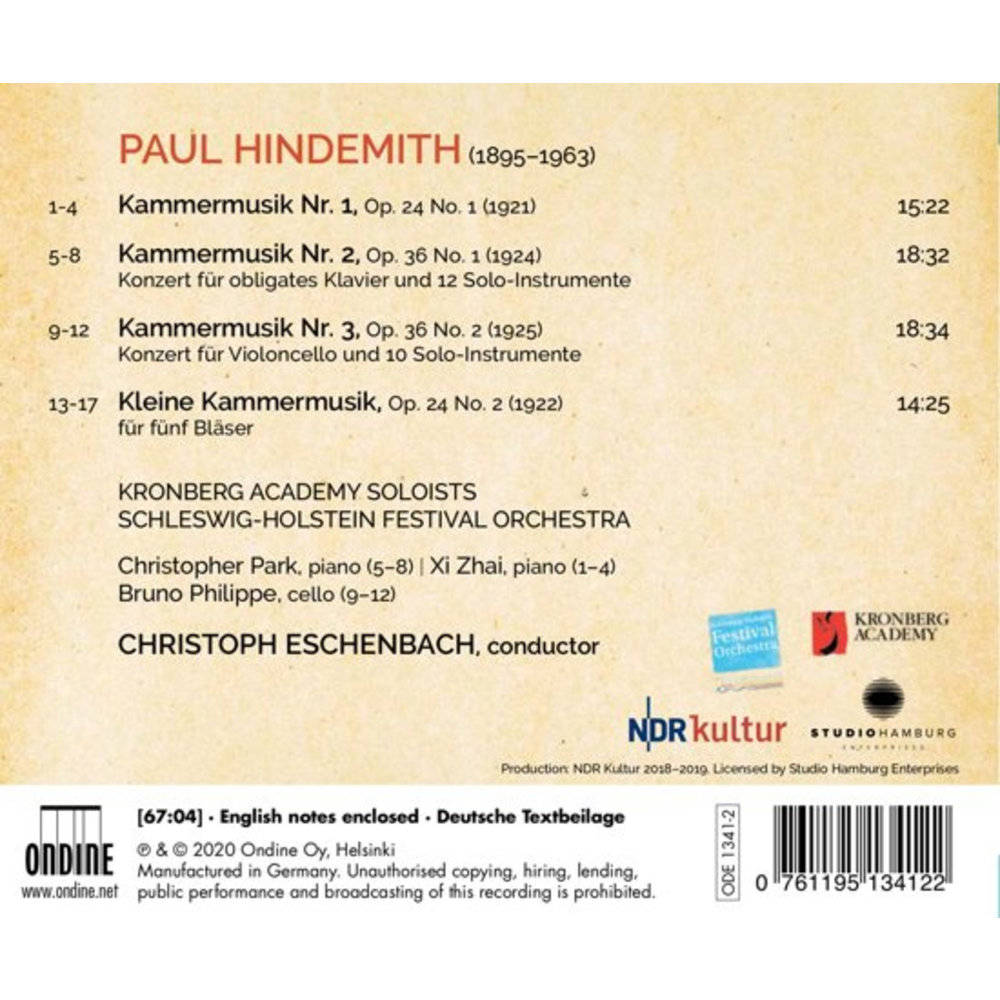 Ondine Hindemith: Kammermusik I - II - III - Kleine Kammermusik