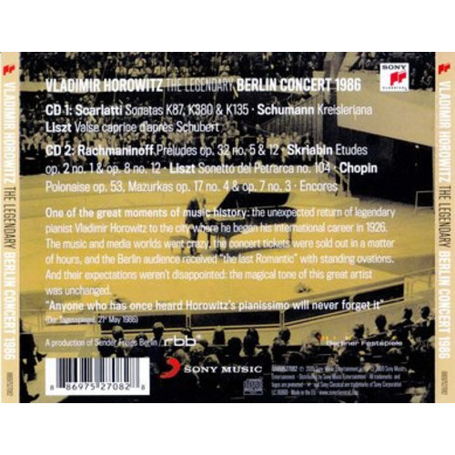 Sony Classical Horowitz: The Legendary 1986 Berlin Concert