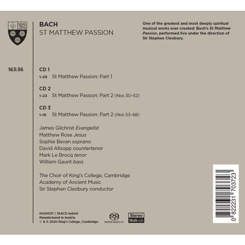 KINGS COLLEGE CHOIR CAMBRIDGE J.S. Bach: St. Matthew Passion (3CD)
