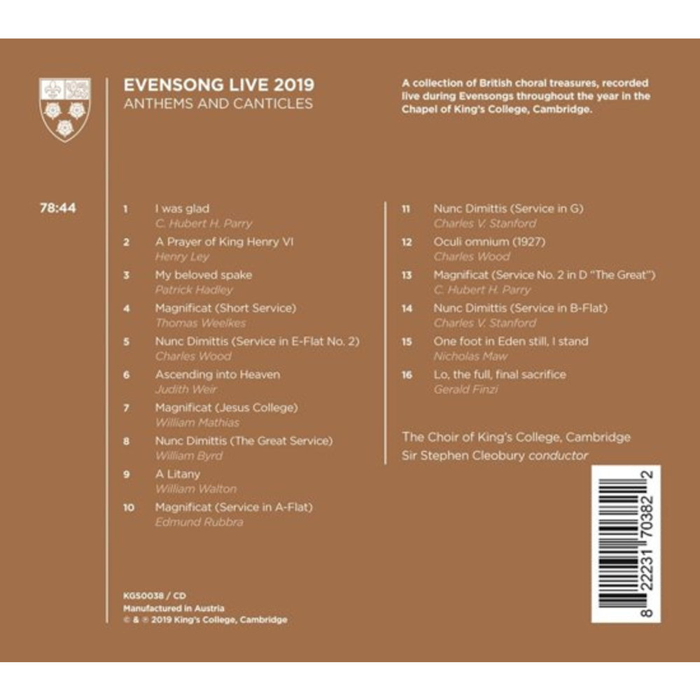KINGS COLLEGE CHOIR CAMBRIDGE Evensong Live 2019 Anthems And Cant