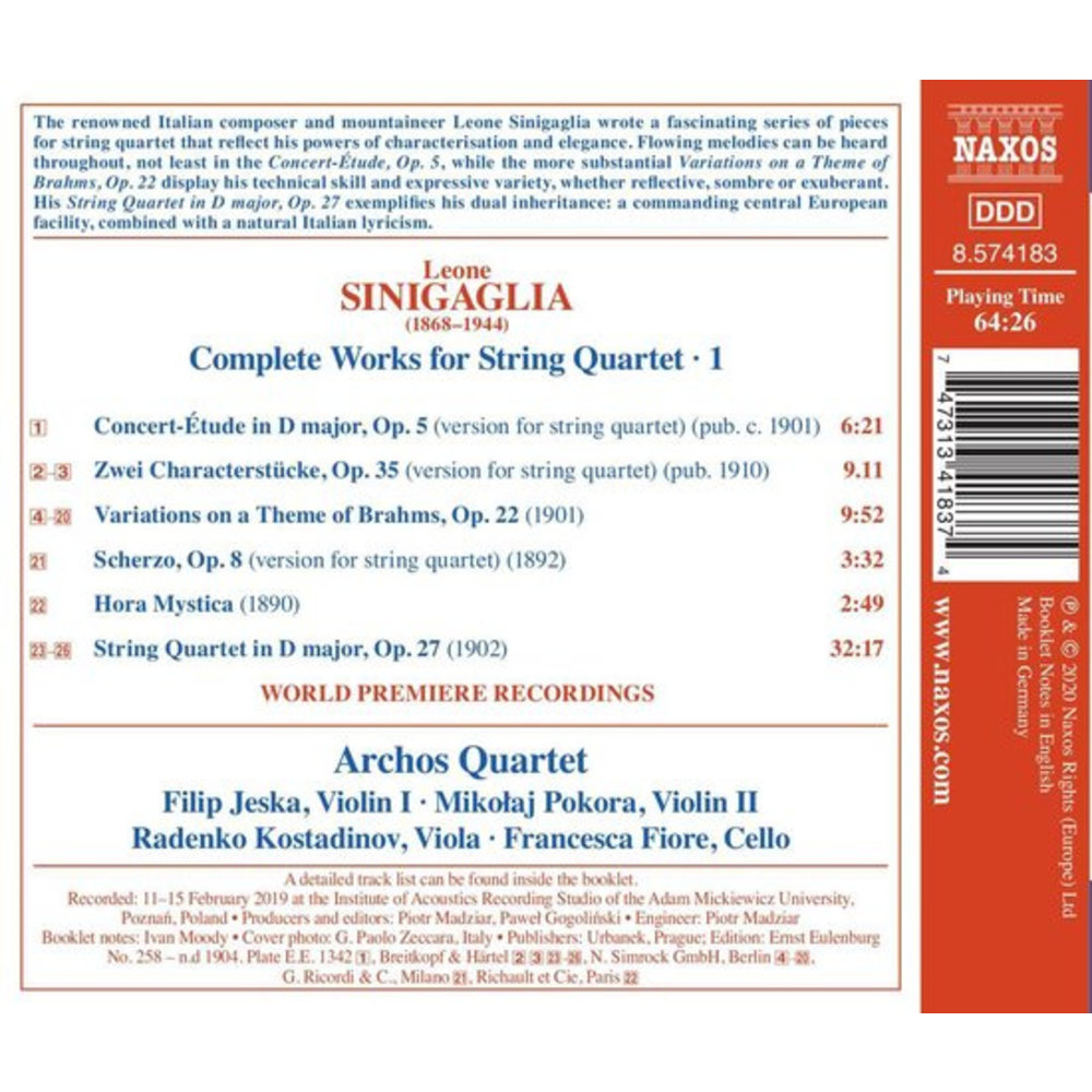 Naxos Sinigaglia: Complete Works For String Quartet, Vol. 1